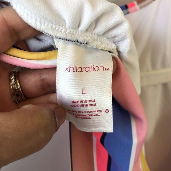 Xhilaration Junior Multi Striped Cap Sleeve One Piece Swimsuit Size Large NWT's - Picture 8 of 9